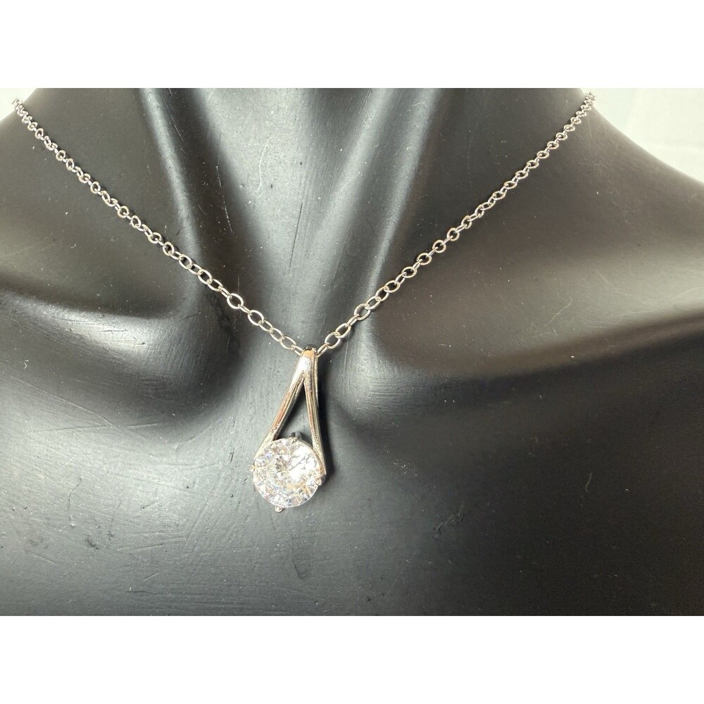 925 IBB Sterling Silver Teardrop Solitaire Pendant Necklace V Shape Open Signed